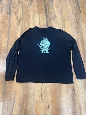 Brain Dead Black Long Sleeve Shirt with Neon Teal Skull Graphic